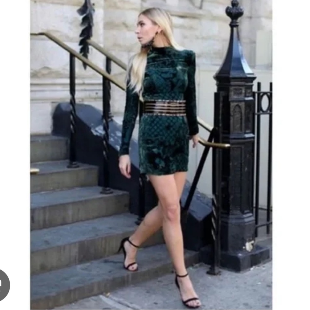 Balmain X H&M Green‎ Silk Viscose Velvet Floral High Neck Chic Mini Dress NWT 6 - Picture 16 of 16